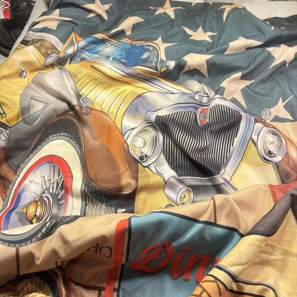 Mictap Flat Sheet Twin 100 %  Polyester Made In Turkey Route 66 Old Cars Pattern